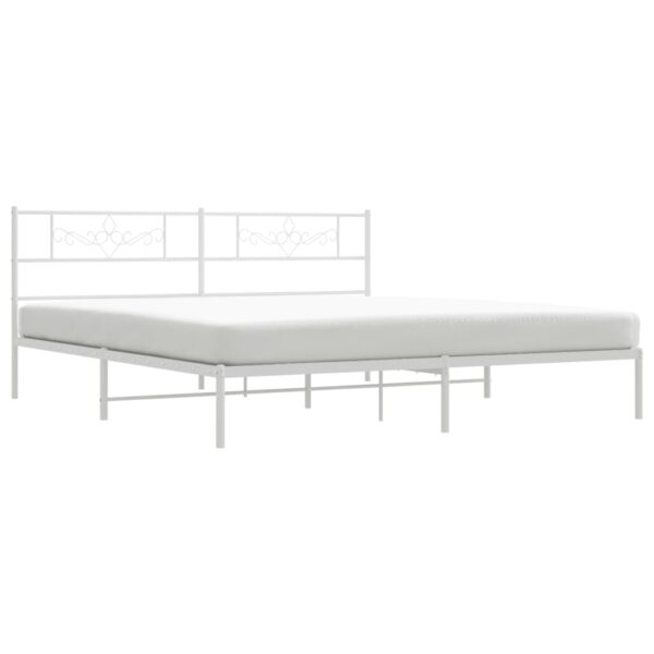 vidaXL Metal Bed Frame with Headboard White 76"x79.9" King - Image 3