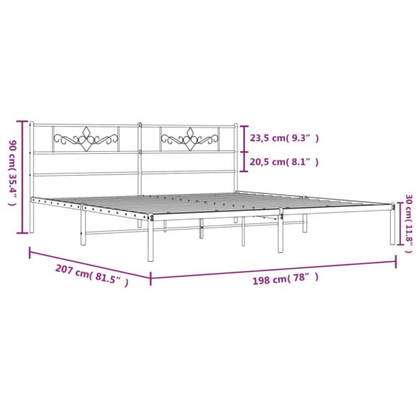 vidaXL Metal Bed Frame with Headboard White 76"x79.9" King - Image 9