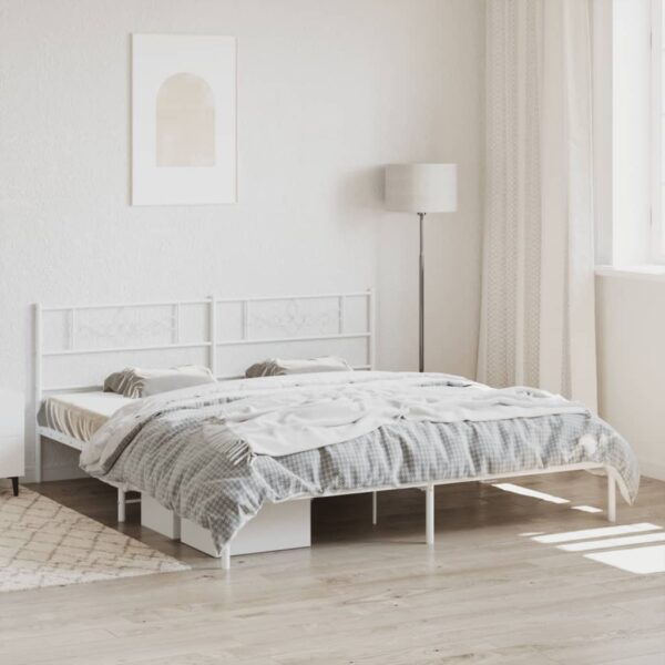 vidaXL Metal Bed Frame with Headboard White 76"x79.9" King