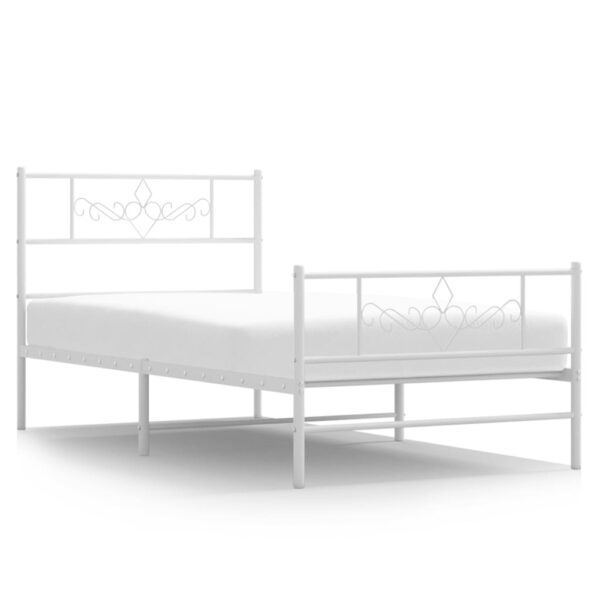 vidaXL Metal Bed Frame with Headboard and Footboard White 39.4"x74.8" Twin - Image 2