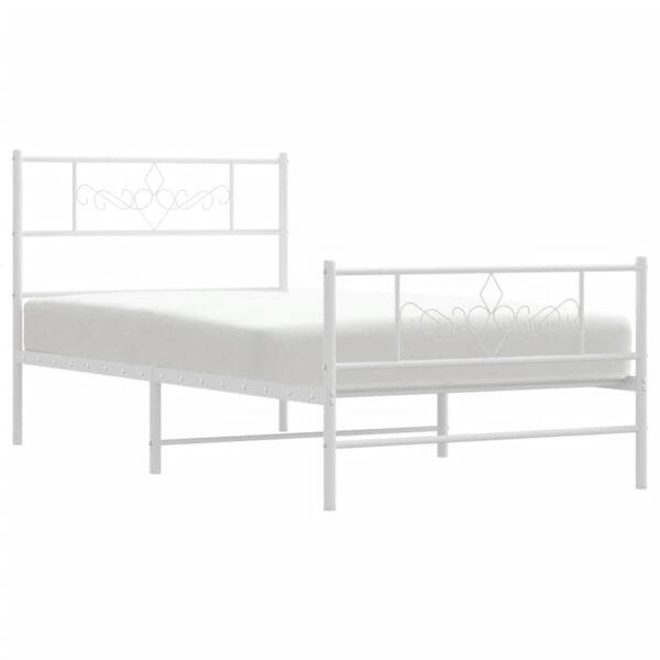 vidaXL Metal Bed Frame with Headboard and Footboard White 39.4"x74.8" Twin - Image 3