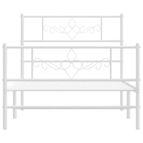 vidaXL Metal Bed Frame with Headboard and Footboard White 39.4"x74.8" Twin - Image 4