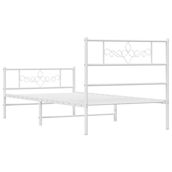 vidaXL Metal Bed Frame with Headboard and Footboard White 39.4"x74.8" Twin - Image 7