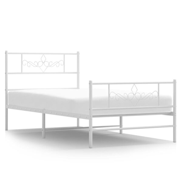 vidaXL Metal Bed Frame with Headboard and Footboard White 39.4"x78.7" - Image 2