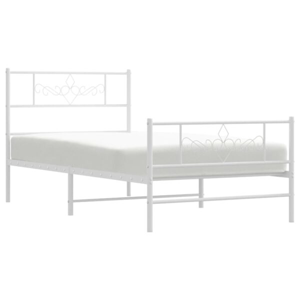 vidaXL Metal Bed Frame with Headboard and Footboard White 39.4"x78.7" - Image 3