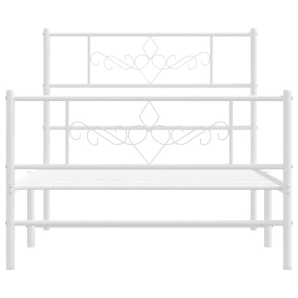 vidaXL Metal Bed Frame with Headboard and Footboard White 39.4"x78.7" - Image 4