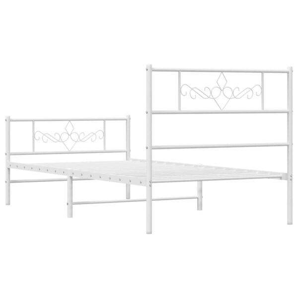 vidaXL Metal Bed Frame with Headboard and Footboard White 39.4"x78.7" - Image 7