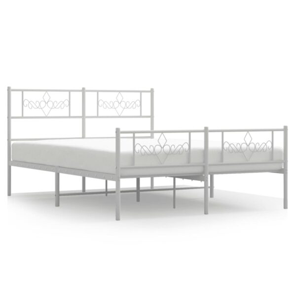 vidaXL Metal Bed Frame with Headboard and Footboard White 53.1"x74.8" - Image 2