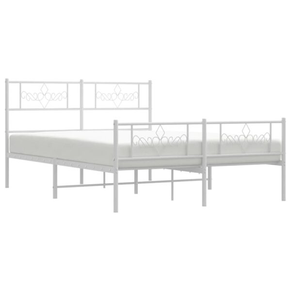 vidaXL Metal Bed Frame with Headboard and Footboard White 53.1"x74.8" - Image 3