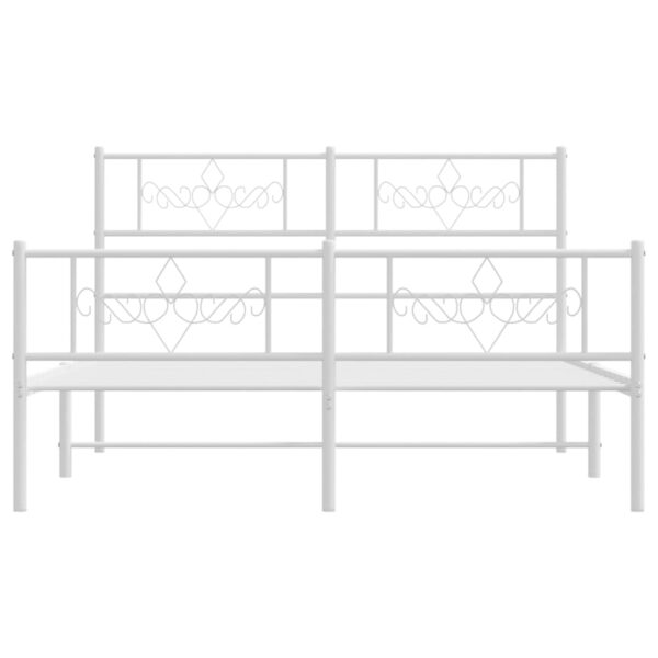 vidaXL Metal Bed Frame with Headboard and Footboard White 53.1"x74.8" - Image 4