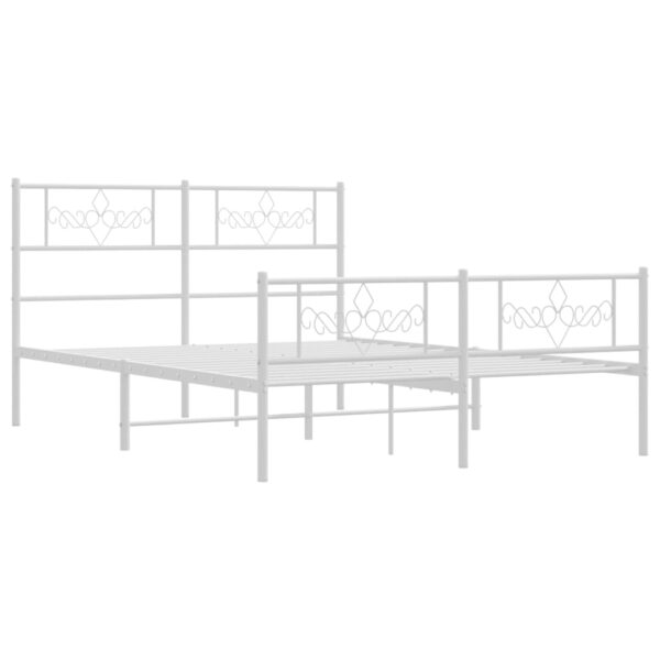 vidaXL Metal Bed Frame with Headboard and Footboard White 53.1"x74.8" - Image 5