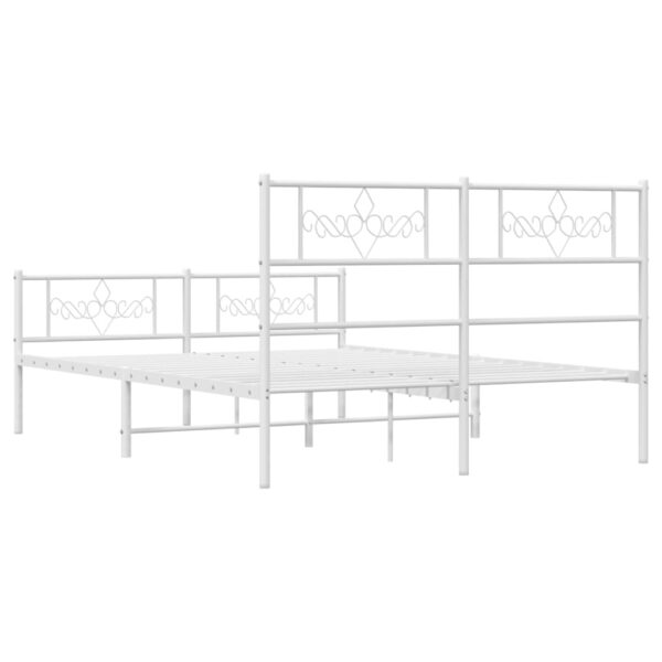 vidaXL Metal Bed Frame with Headboard and Footboard White 53.1"x74.8" - Image 7