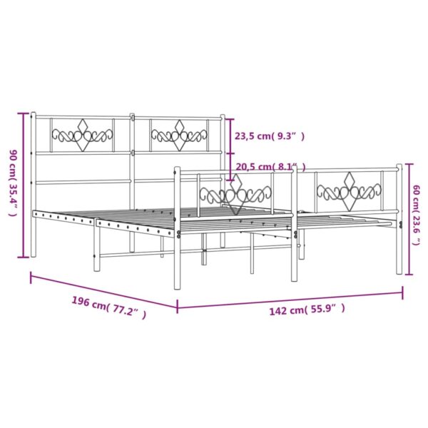 vidaXL Metal Bed Frame with Headboard and Footboard White 53.1"x74.8" - Image 9