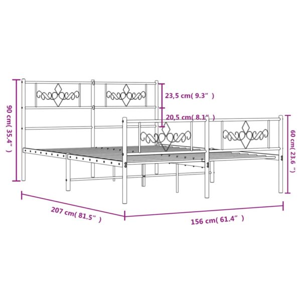 vidaXL Metal Bed Frame with Headboard and Footboard White 59.1"x78.7" - Image 9