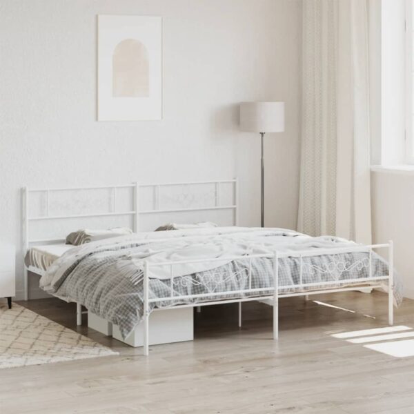 vidaXL Metal Bed Frame with Headboard&Footboard White 72"x83.9" California King