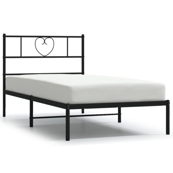 vidaXL Metal Bed Frame with Headboard Black 39.4"x74.8" Twin - Image 2