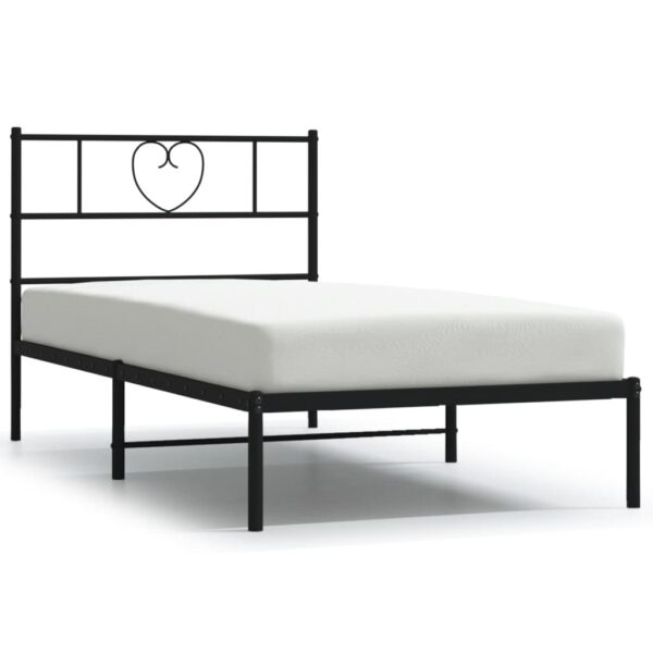 vidaXL Metal Bed Frame with Headboard Black 39.4"x78.7" - Image 2