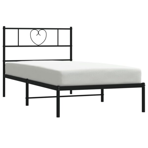 vidaXL Metal Bed Frame with Headboard Black 39.4"x78.7" - Image 3