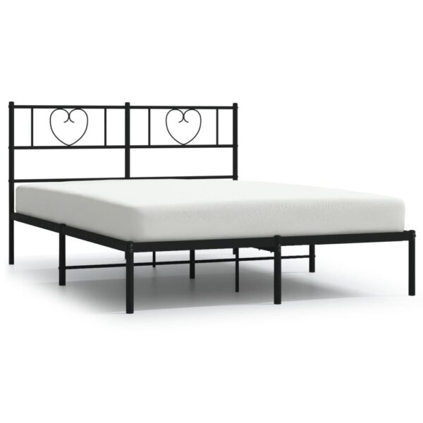 vidaXL Metal Bed Frame with Headboard Black 53.1"x74.8" - Image 2