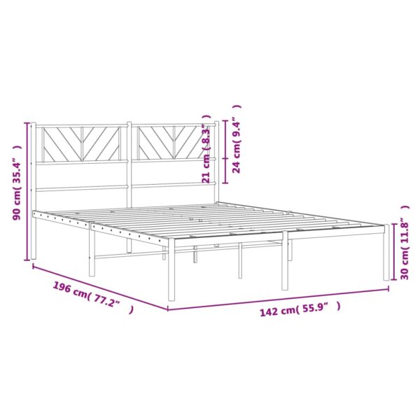 vidaXL Metal Bed Frame with Headboard Black 53.1"x74.8" - Image 4