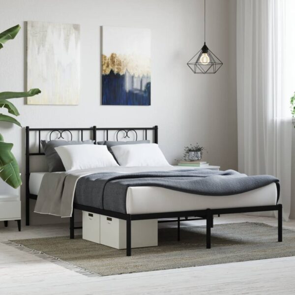 vidaXL Metal Bed Frame with Headboard Black 59.1"x78.7"