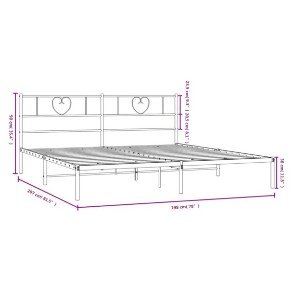 vidaXL Metal Bed Frame with Headboard Black 76"x79.9" King - Image 9