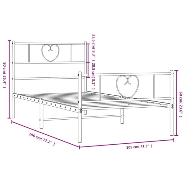 vidaXL Metal Bed Frame with Headboard and Footboard Black 39.4"x74.8" Twin - Image 9