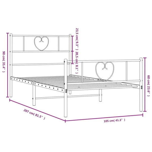 vidaXL Metal Bed Frame with Headboard and Footboard Black 39.4"x78.7" - Image 9