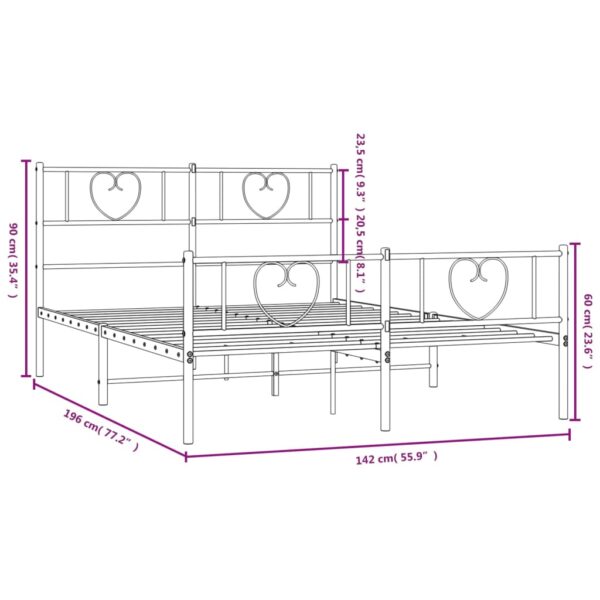 vidaXL Metal Bed Frame with Headboard and Footboard Black 53.1"x74.8" - Image 9