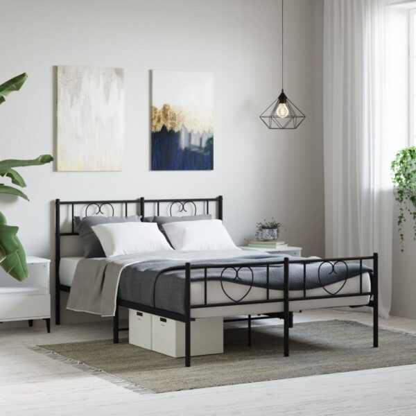 vidaXL Metal Bed Frame with Headboard and Footboard Black 53.1"x74.8"