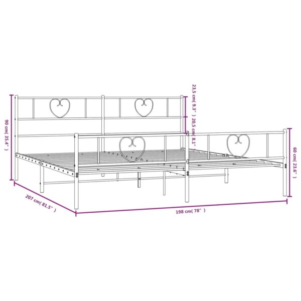 vidaXL Metal Bed Frame with Headboard and Footboard Black 76"x79.9" King - Image 9