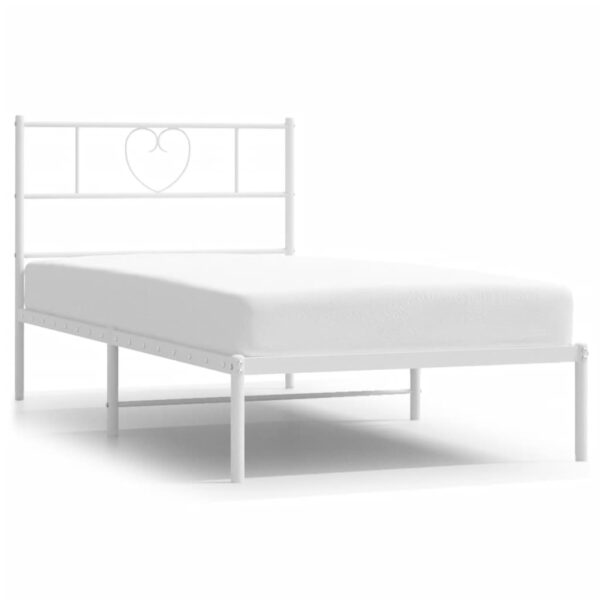 vidaXL Metal Bed Frame with Headboard White 39.4"x74.8" Twin - Image 2