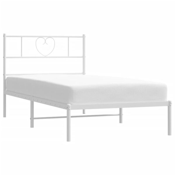 vidaXL Metal Bed Frame with Headboard White 39.4"x74.8" Twin - Image 3