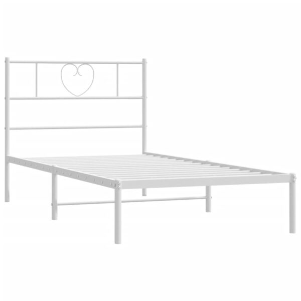 vidaXL Metal Bed Frame with Headboard White 39.4"x74.8" Twin - Image 5