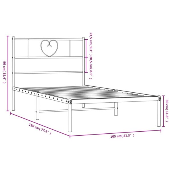 vidaXL Metal Bed Frame with Headboard White 39.4"x74.8" Twin - Image 9