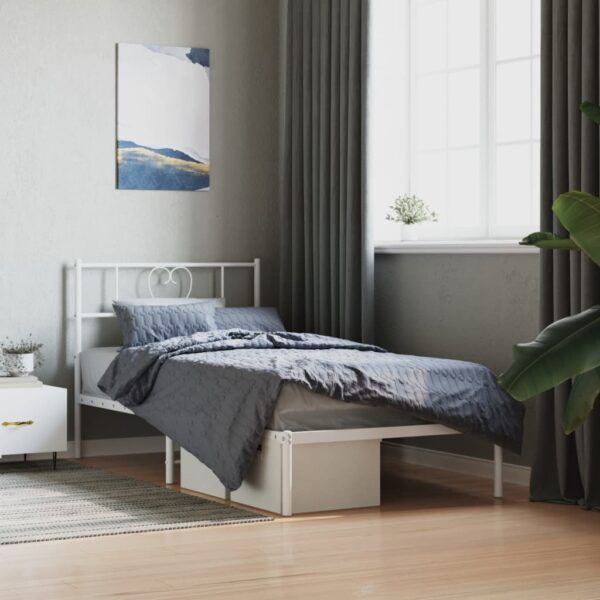 vidaXL Metal Bed Frame with Headboard White 39.4"x74.8" Twin