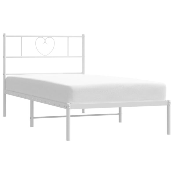 vidaXL Metal Bed Frame with Headboard White 39.4"x78.7" - Image 3