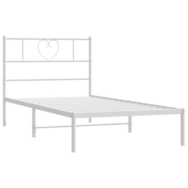 vidaXL Metal Bed Frame with Headboard White 39.4"x78.7" - Image 5