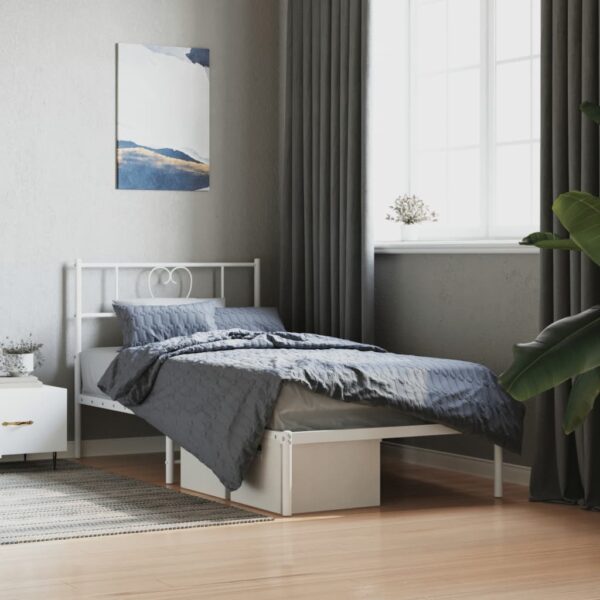 vidaXL Metal Bed Frame with Headboard White 39.4"x78.7"