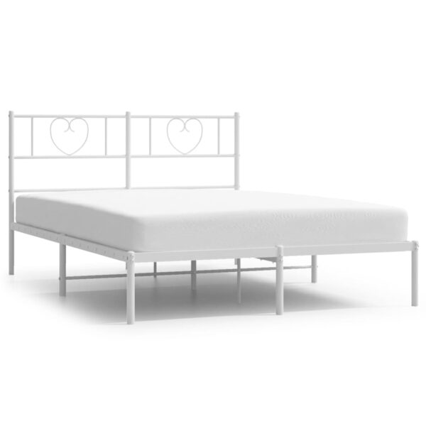 vidaXL Metal Bed Frame with Headboard White 53.1"x74.8" - Image 2