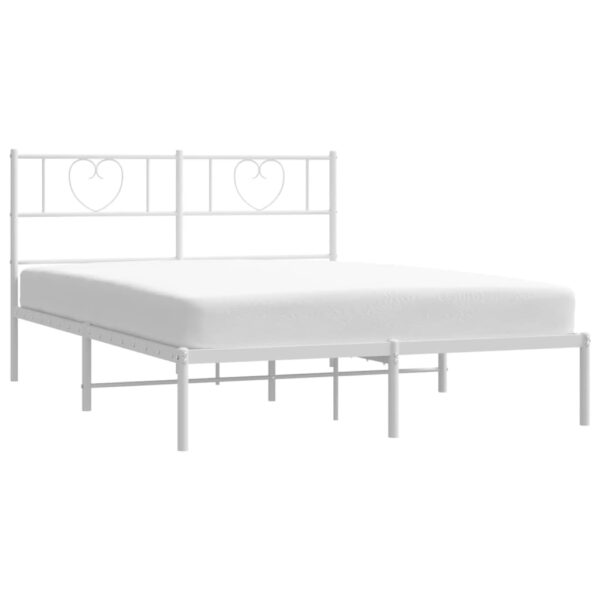 vidaXL Metal Bed Frame with Headboard White 53.1"x74.8" - Image 3