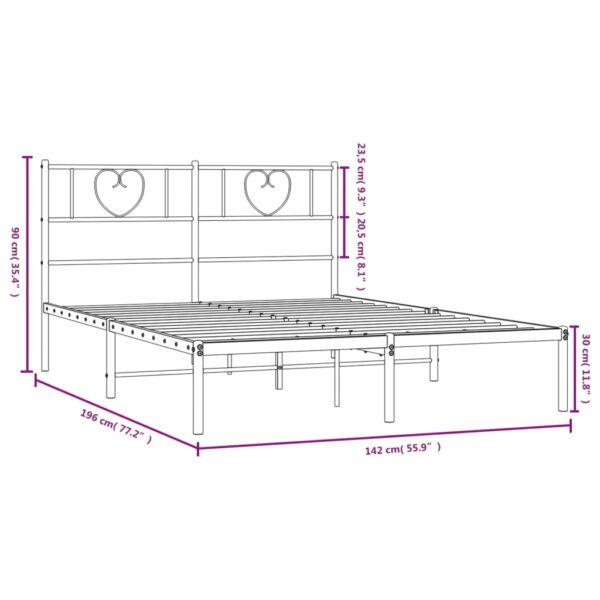 vidaXL Metal Bed Frame with Headboard White 53.1"x74.8" - Image 9