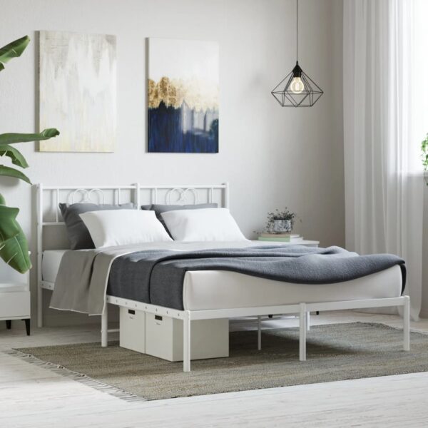 vidaXL Metal Bed Frame with Headboard White 53.1"x74.8"