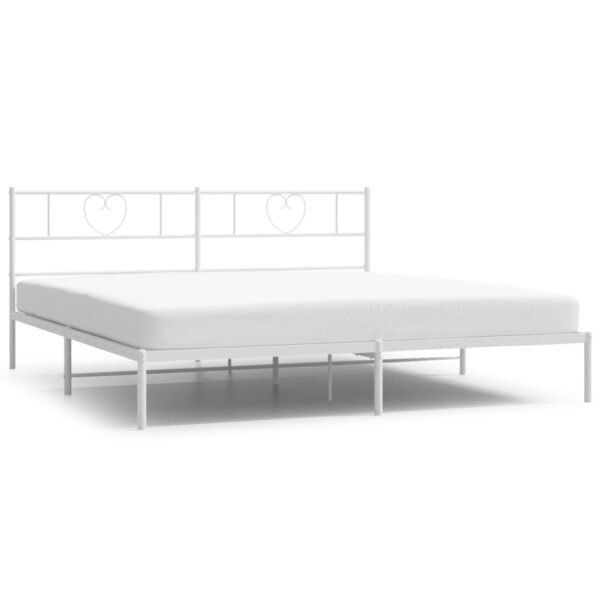 vidaXL Metal Bed Frame with Headboard White 72"x83.9" California King - Image 2