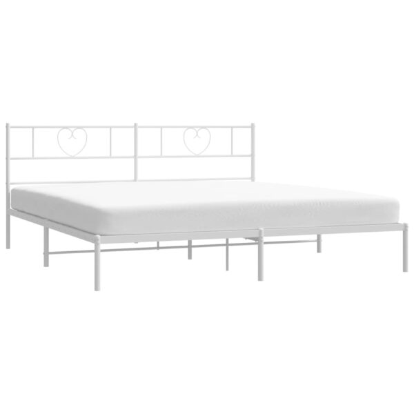 vidaXL Metal Bed Frame with Headboard White 72"x83.9" California King - Image 3