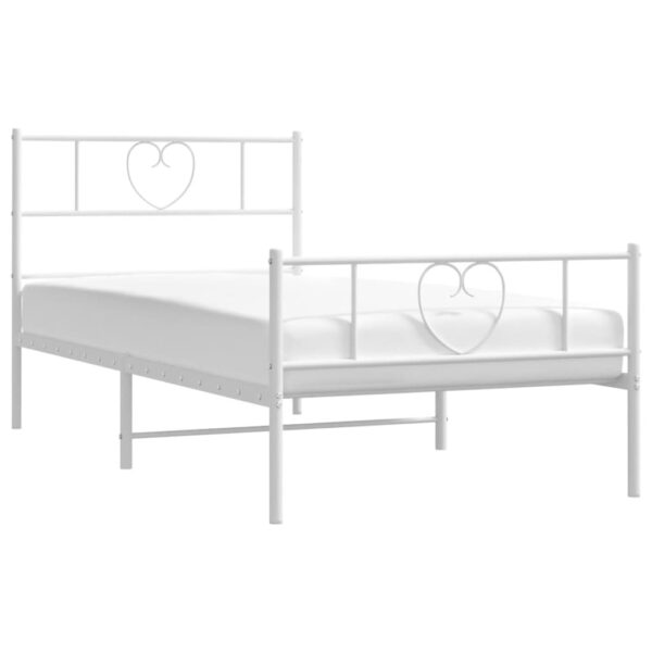 vidaXL Metal Bed Frame with Headboard and Footboard White 39.4"x74.8" Twin - Image 3