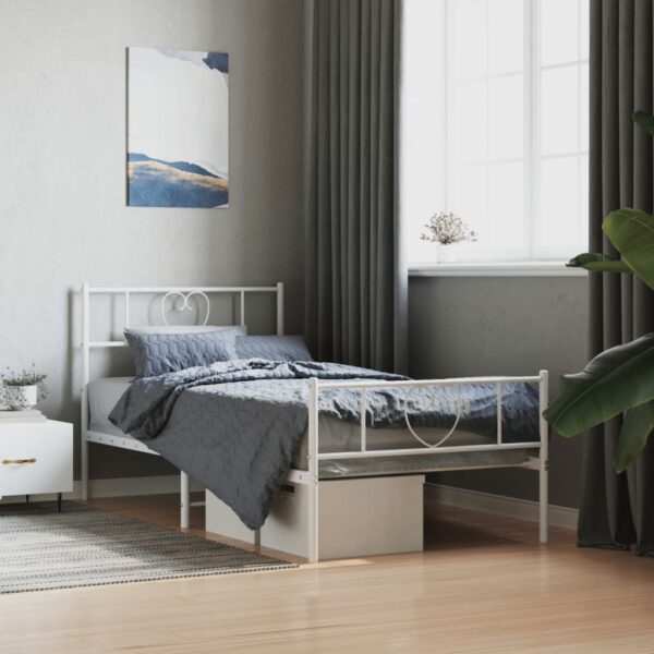 vidaXL Metal Bed Frame with Headboard and Footboard White 39.4"x74.8" Twin