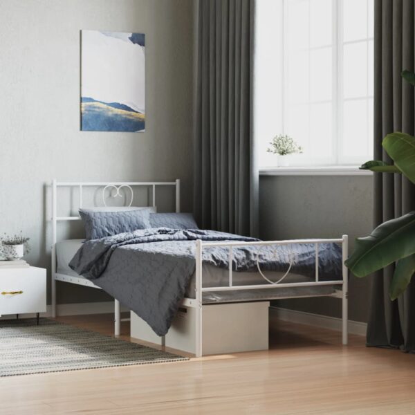 vidaXL Metal Bed Frame with Headboard and Footboard White 39.4"x78.7"