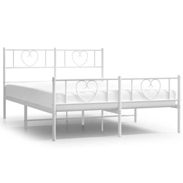 vidaXL Metal Bed Frame with Headboard and Footboard White 53.1"x74.8" - Image 2