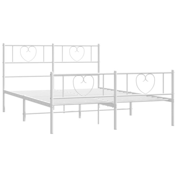 vidaXL Metal Bed Frame with Headboard and Footboard White 53.1"x74.8" - Image 5